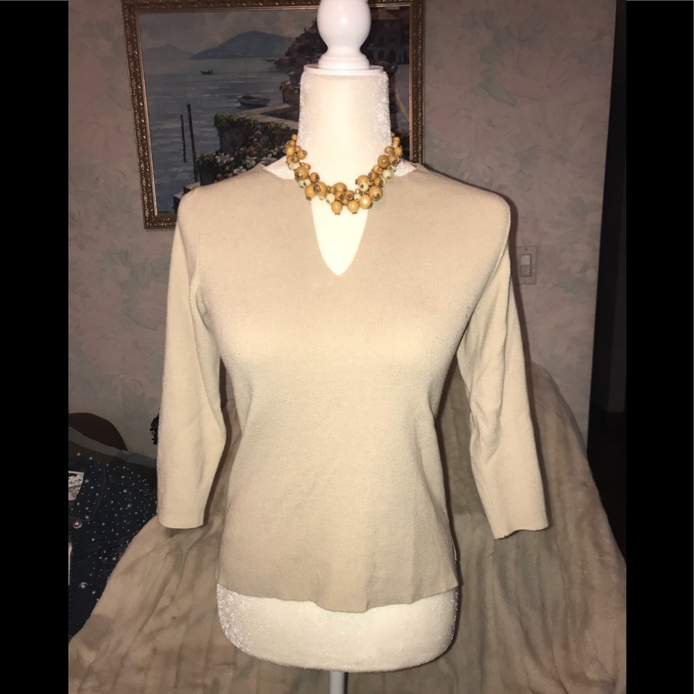 S - New York & Company beige v-neck tunic sweater